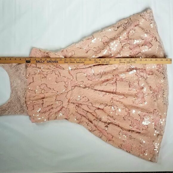 ANTHROPOLOGY Eva Franco Short Prom Dress Sequins A-Line Formal Peach Pink Size 4 - Picture 12 of 15